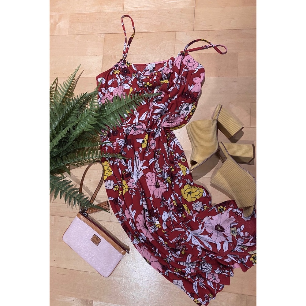 LOFT Vibrant Floral Maxi Dress in Red and Pink